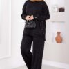 Button-Details Sparkly Knit Two-Piece Set Black