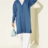Button-Detail V-Neck Knit Cardigan Indigo - الصورة 2