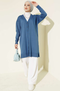 Alternative view of Button-Detail V-Neck Knit Cardigan Indigo