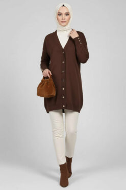 Alternative view of Button-Detail V-Neck Knit Cardigan Brown