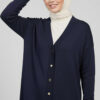 Button-Detail V-Neck Knit Cardigan Navy Blue
