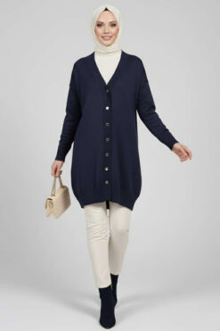 Alternative view of Button-Detail V-Neck Knit Cardigan Navy Blue