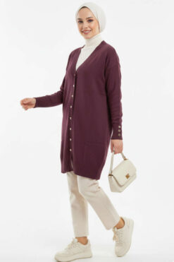 Alternative view of Button-Detail V-Neck Knit Cardigan Plum