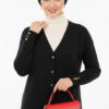 Button-Detail V-Neck Knit Cardigan Black