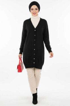 Alternative view of Button-Detail V-Neck Knit Cardigan Black