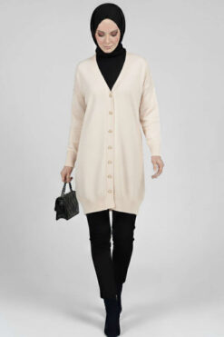 Alternative view of Button-Detail V-Neck Knit Cardigan Stone