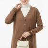Button-Detail V-Neck Knit Cardigan Mink