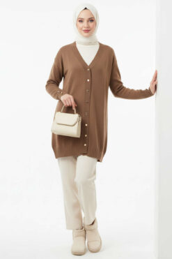 Alternative view of Button-Detail V-Neck Knit Cardigan Mink