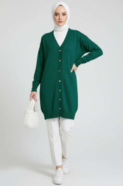 Alternative view of Button-Detail V-Neck Knit Cardigan Emerald