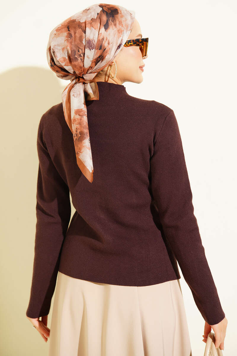 Button-Detail Ruffled Knit Cardigan Dark Brown - Imagen 3