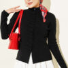 Button-Detail Ruffled Knit Cardigan Black