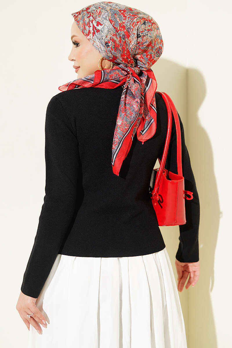 Button-Detail Ruffled Knit Cardigan Black - Imagen 3