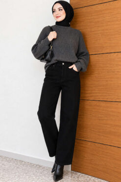 Alternative view of Buttoned Baggy Pants Black