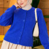 Buttoned Basic Short Knit Cardigan Saxon Blue