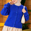 Buttoned Basic Short Knit Cardigan Saxon Blue - Imagen 3