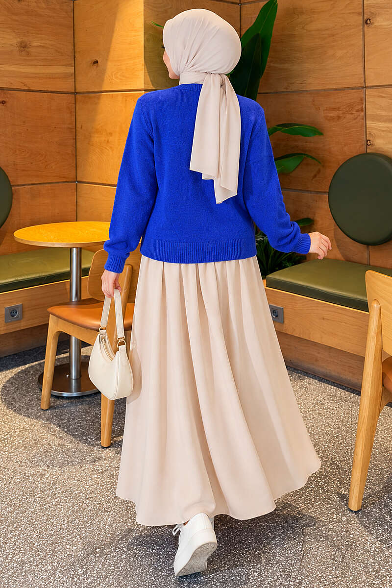 Buttoned Basic Short Knit Cardigan Saxon Blue - Imagen 4