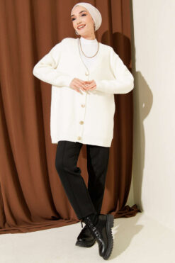 Alternative view of Buttoned Basic Soft Knit Cardigan Ecru