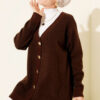Buttoned Basic Soft Knit Cardigan Brown