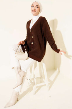 Alternative view of Buttoned Basic Soft Knit Cardigan Brown