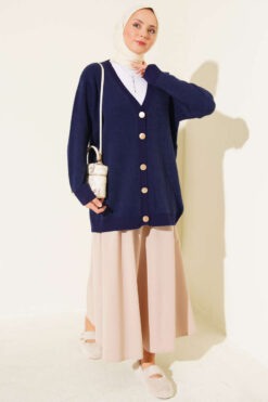 Alternative view of Buttoned Basic Soft Knit Cardigan Navy Blue