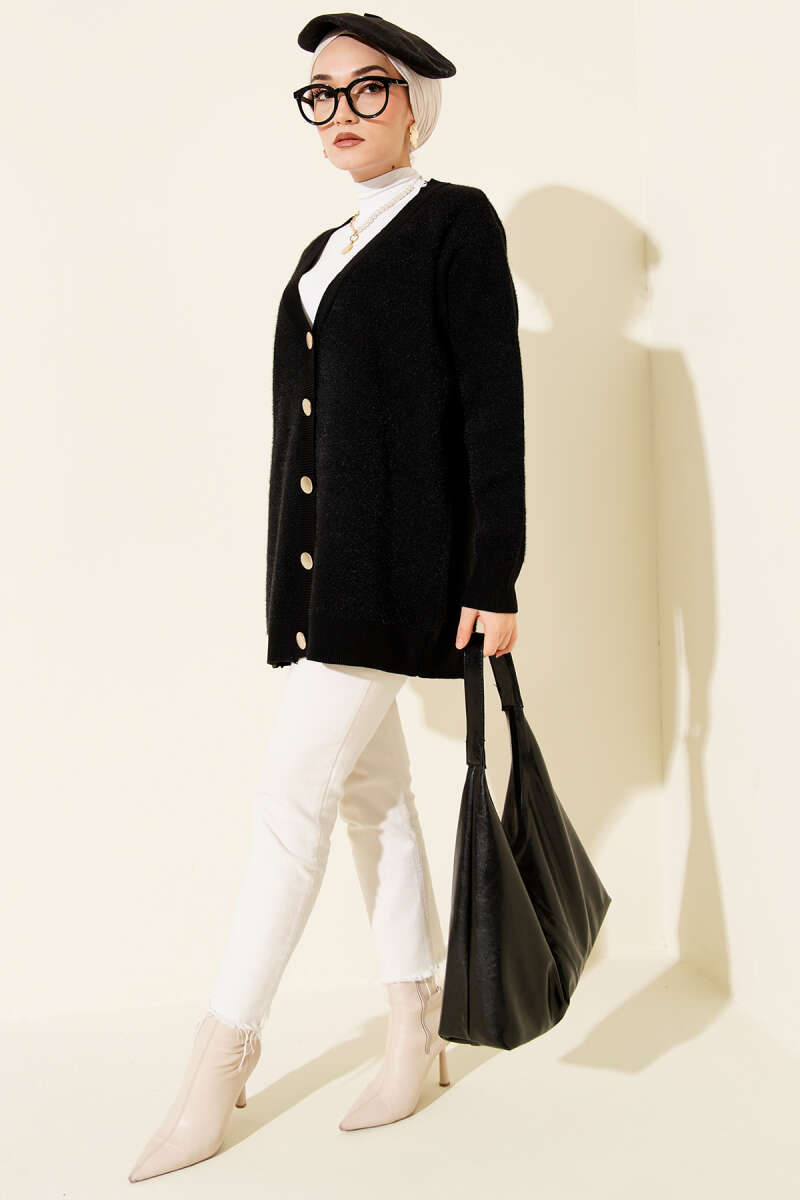 Buttoned Basic Soft Knit Cardigan Black - immagine 2