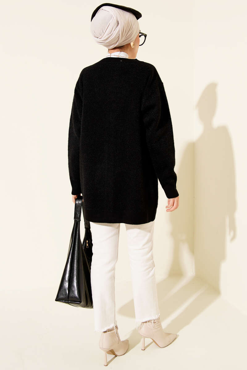 Buttoned Basic Soft Knit Cardigan Black - immagine 3