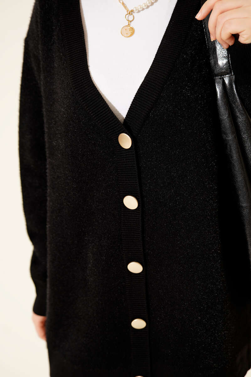 Buttoned Basic Soft Knit Cardigan Black - immagine 4
