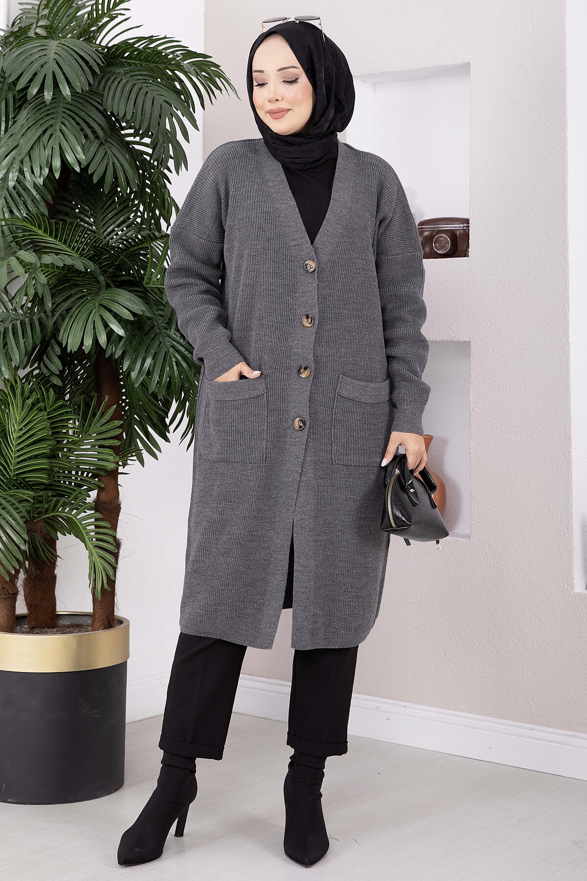 Button-Up Pocket Long Knit Cardigan Beige – Bild 5