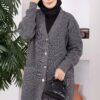 Button-Up Pocket Long Knit Cardigan Anthracite - الصورة 2