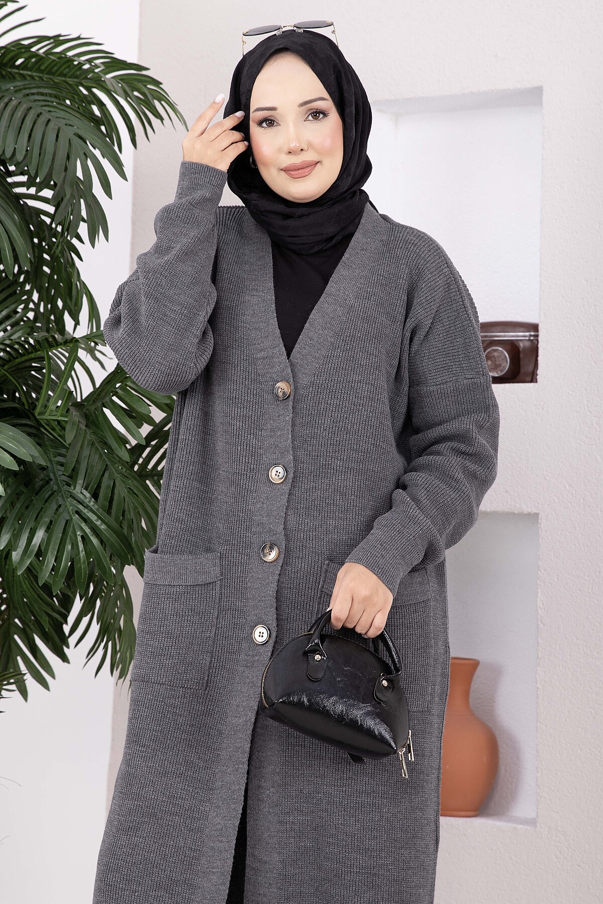 Button-Up Pocket Long Knit Cardigan Khaki - الصورة 8