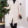 Button-Up Pocket Long Knit Cardigan Beige