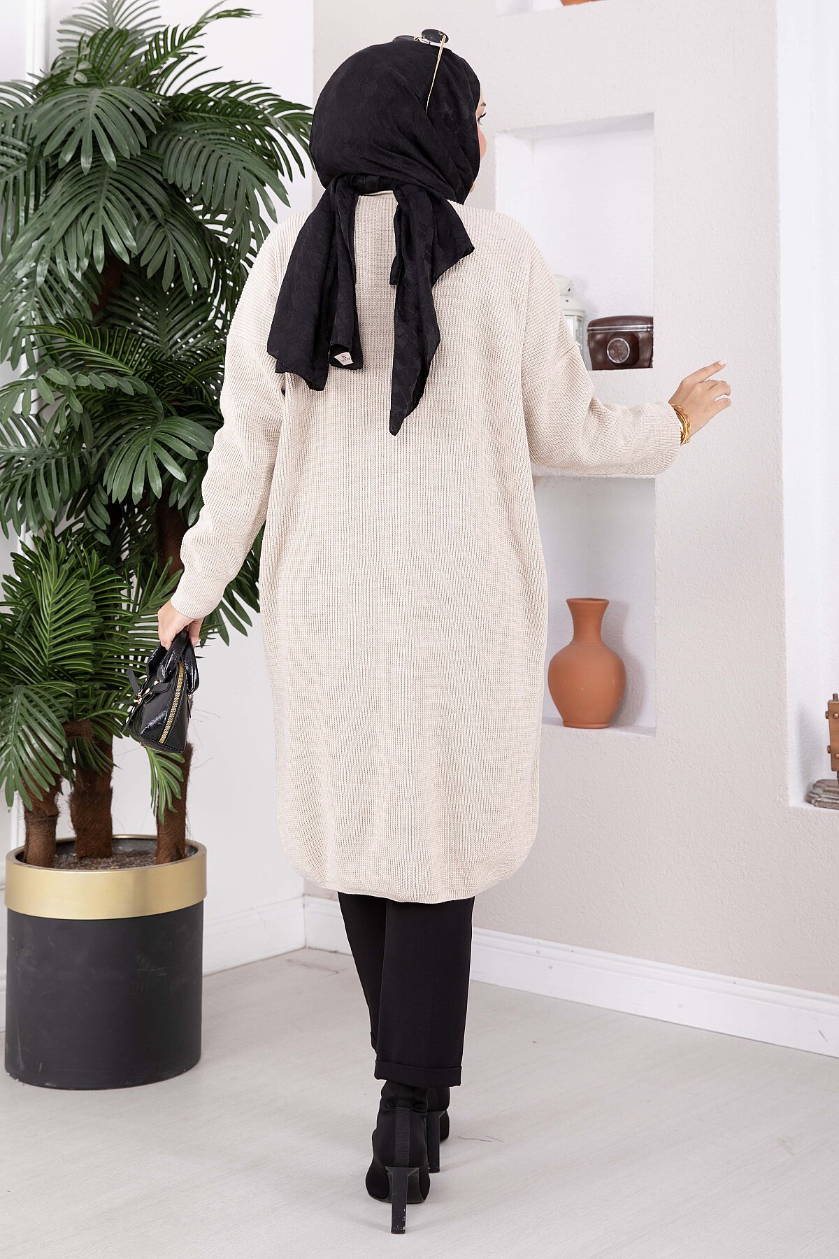 Button-Up Pocket Long Knit Cardigan Beige – Bild 4