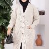 Button-Up Pocket Long Knit Cardigan Beige – Bild 2