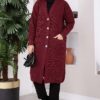 Button-Up Pocket Long Knit Cardigan Burgundy - Imagen 3