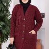 Button-Up Pocket Long Knit Cardigan Burgundy - Imagen 2