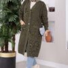 Button-Up Pocket Long Knit Cardigan Khaki - الصورة 3