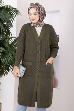 Alternative view of Button-Up Pocket Long Knit Cardigan Khaki