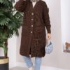 Button-Up Pocket Long Knit Cardigan Brown – Bild 3