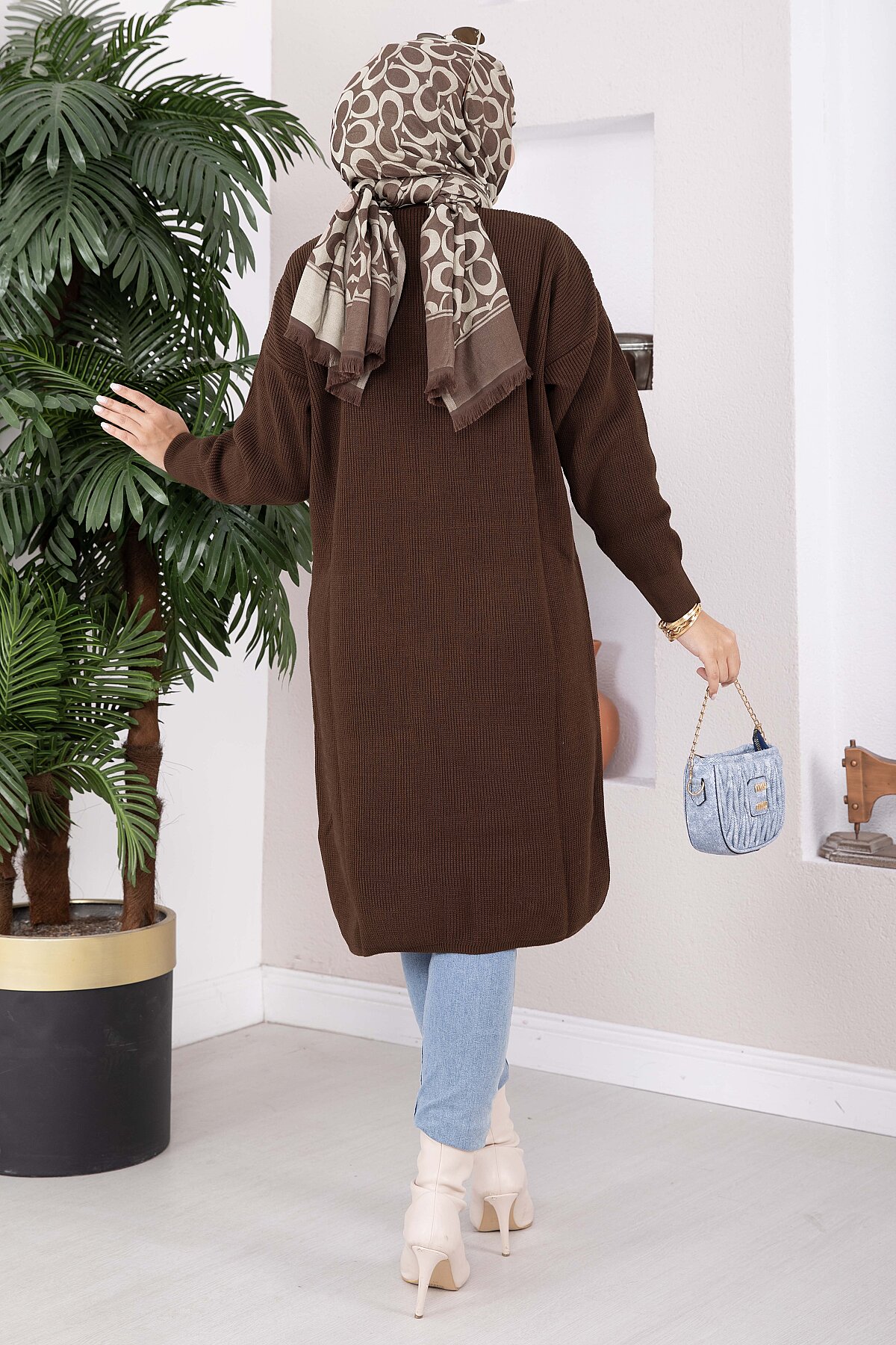 Button-Up Pocket Long Knit Cardigan Brown – Bild 4