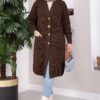 Button-Up Pocket Long Knit Cardigan Brown