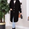 Button-Up Pocket Long Knit Cardigan Black - الصورة 3