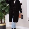 Button-Up Pocket Long Knit Cardigan Black