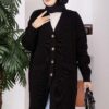 Button-Up Pocket Long Knit Cardigan Black - الصورة 2