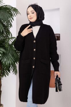 Alternative view of Button-Up Pocket Long Knit Cardigan Black