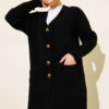 Button-Up Pocket Long Knit Cardigan Black – Image 2