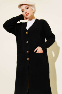 Alternative view of Button-Up Pocket Long Knit Cardigan Black
