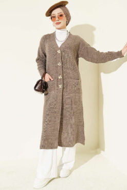 Alternative view of Button-Up Pocket Long Knit Cardigan Mink