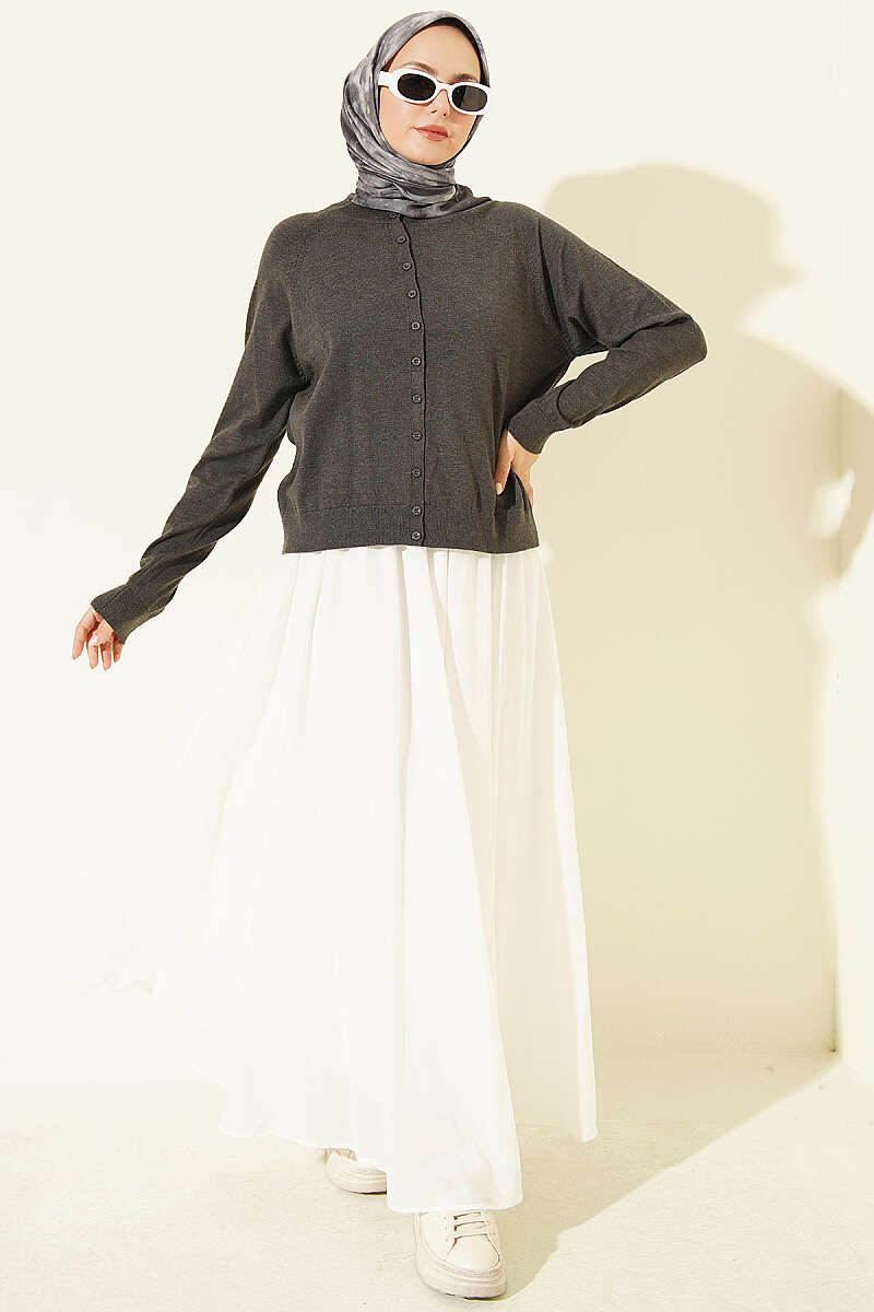 Buttoned Fine Knit Cardigan Smoke - الصورة 2