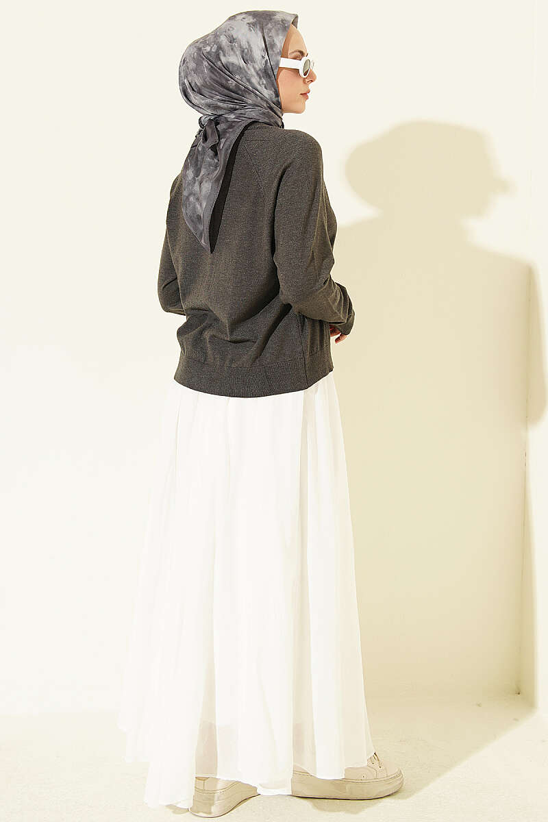 Buttoned Fine Knit Cardigan Smoke - الصورة 3