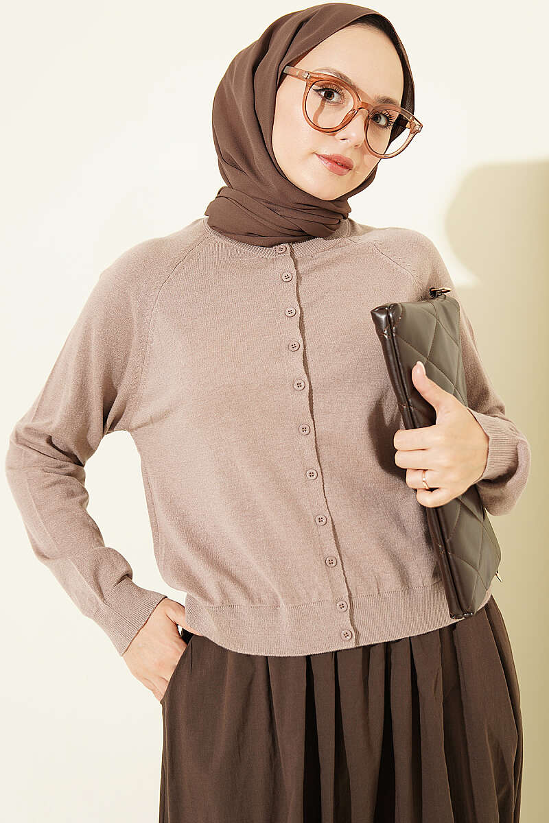 Buttoned Fine Knit Cardigan Mink